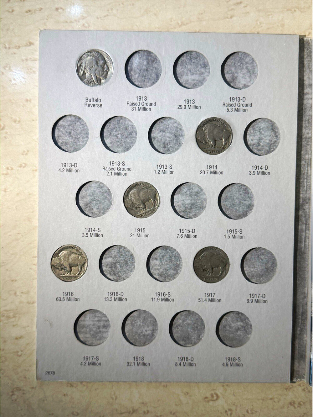 33 Buffalo Nickel Collection 1913-1938 Partial Set US 5 Cent Coins + Album